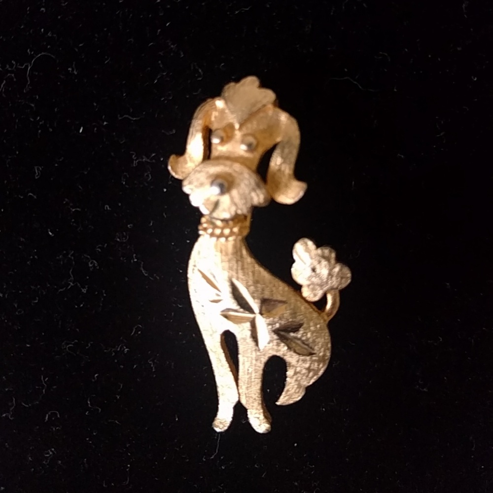 VTG signature Mamselle gold poodle brooch, 60ties